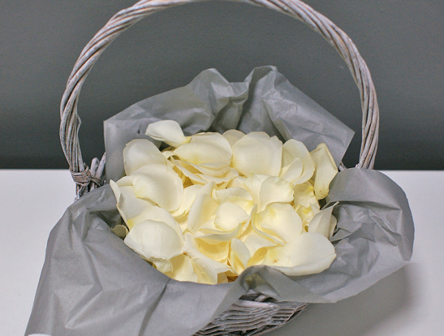 Basket with White Rose Petals photo